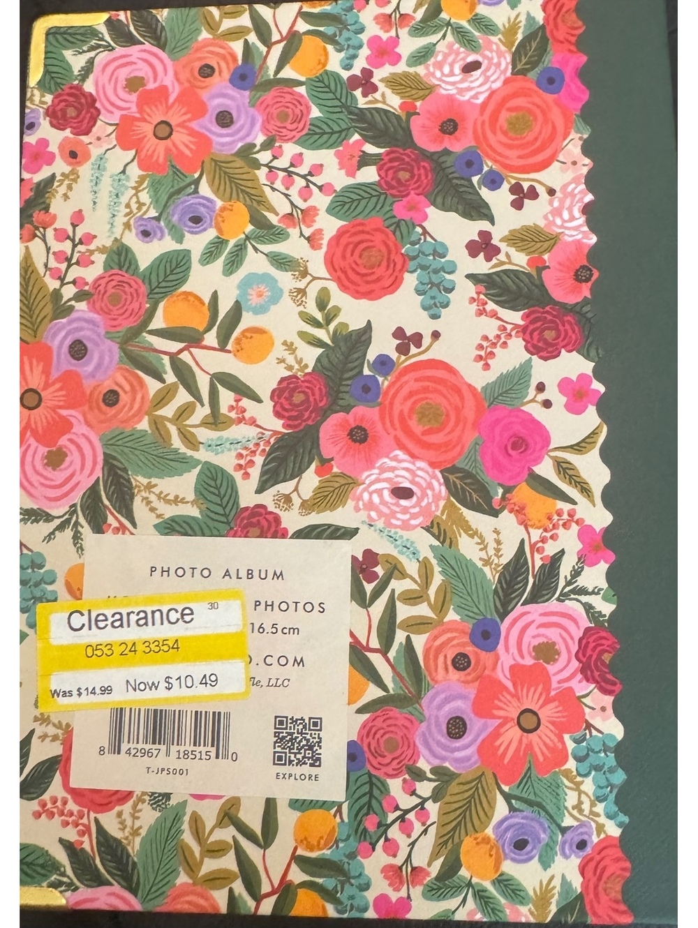 Floral Photo Album with Scalloped Edge, 16.5 cm, Cream Background, New with Tags
